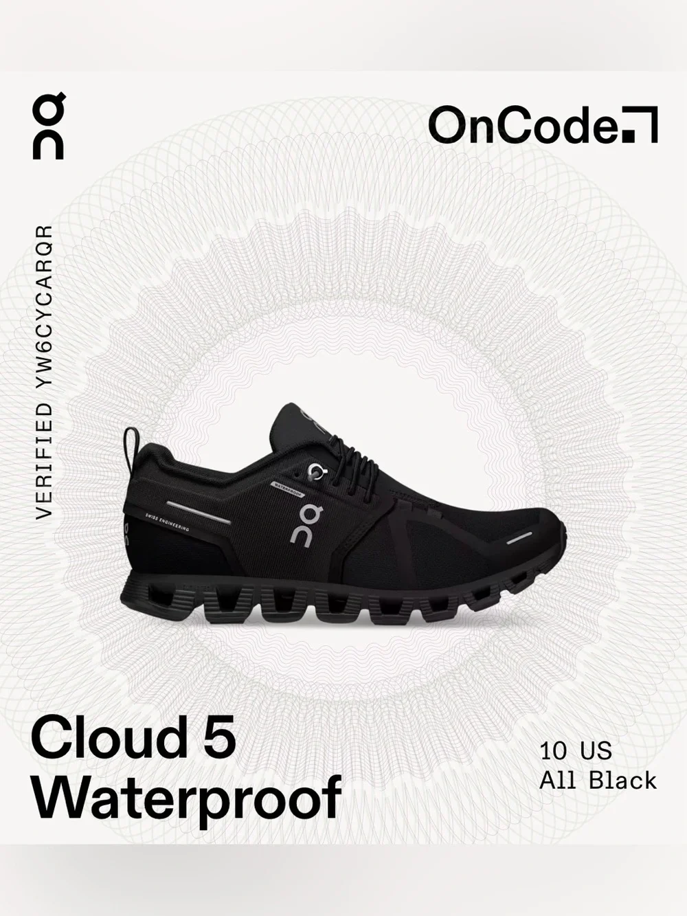 ON RUNNING CLOUD 5 WATERPROOF ALL BLACK FAST LACING ATHLETIC SNEAKERS SZ 10 NEW